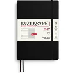 Leuchtturm 1917 Wochenplaner und Notizbuch liniert Softcover 2027 EN A5, schwarz