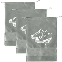 3er-Set Schuhbeutel mit Kordel - Schutz vor Schmutz, Kratzern & Abnutzung - 36 x 26 cm, grau - Ideal für Reisen, Sport & Aufbewahrung im Keller/Estrich