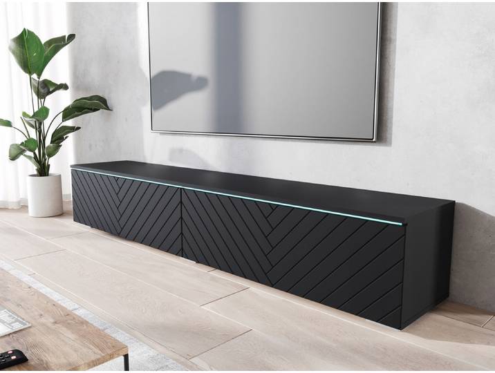 Meuble TV CERIEE 180 – graphite noir / motif à chevrons