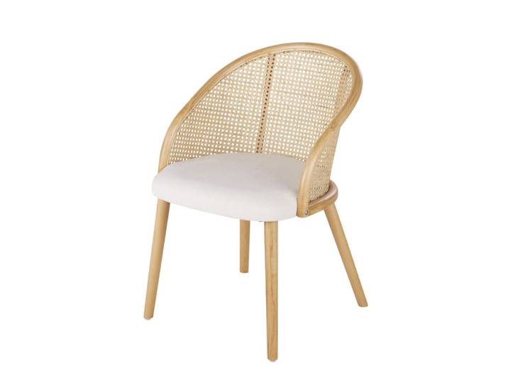 Fauteuil de table écru et cannage en rotin