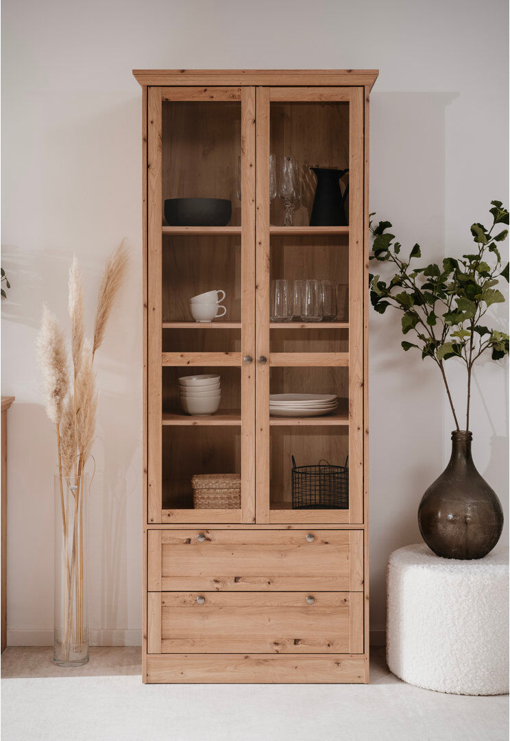 Alpen Home Chouhan Display Cabinet Artisan oak 200cm H X 80cm W X 39cm D