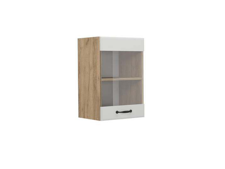 Vicco Küchenglasschrank R-Line Weiß Landhaus 40 cm, Weiß, Eichefarben, Holzwerkstoff, 1 Fächer, Rechteckig, 40x60x31 cm, Küchen, Küchenmöbel, Küchenschränke, Küchenoberschränke