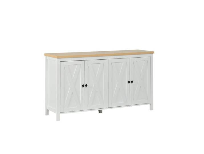 Buffet 140x40x78 cm blanc avec 4 portes et étagères réglables