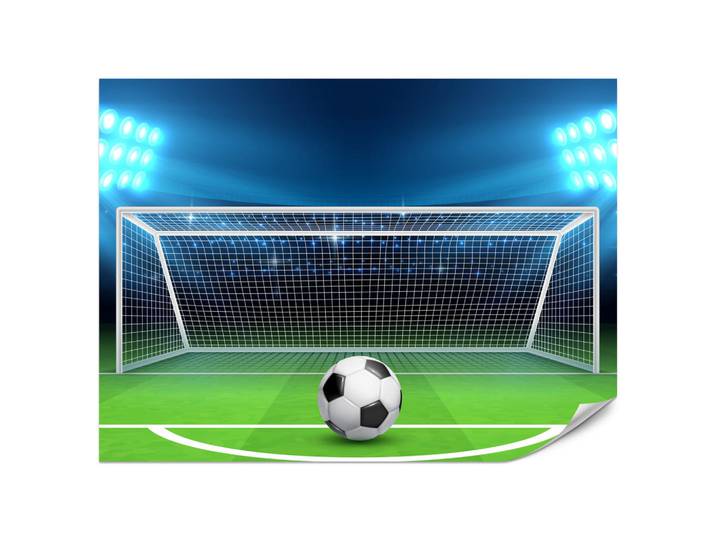 Muralo Fototapete für Jugendzimmer Elfmeter Schuss Linie Fußball 250x175, Grün, Weiß, Schwarz, Blau, Papier, Sport, Rechteckig, 250x175 cm, Tapeten & Wandverkleidungen, Fototapeten