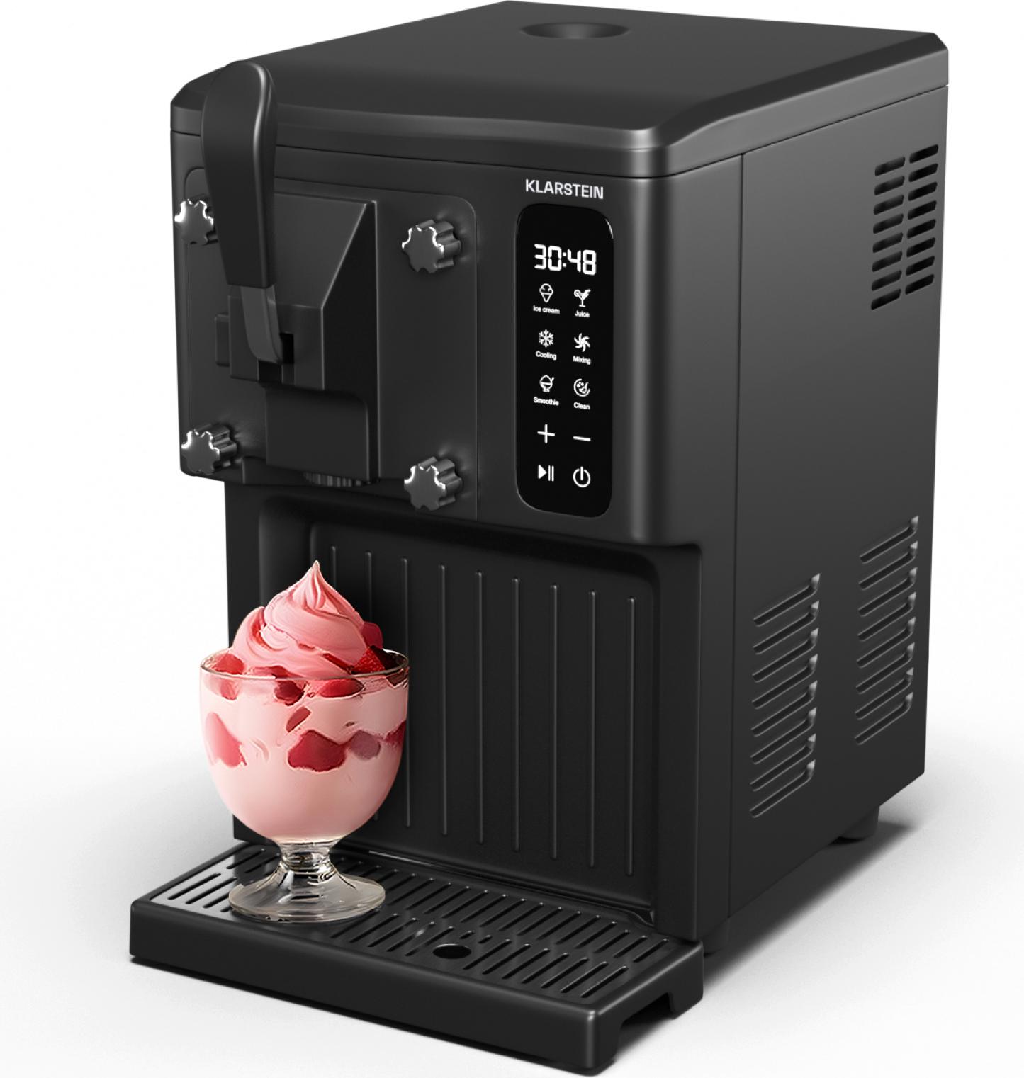 Klarstein SweetSwirl Eismaschine - 3-in-1 Für Eiscreme, Milchshakes & Smoothies, 1,5 L Tank, Touch-Display, Keep-Cool-Modus, Reinigungsfunktion, Schwarz