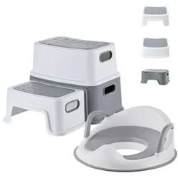 Relaxdays Kindertoilettensitz mit Tritthocker Weiß,Grau