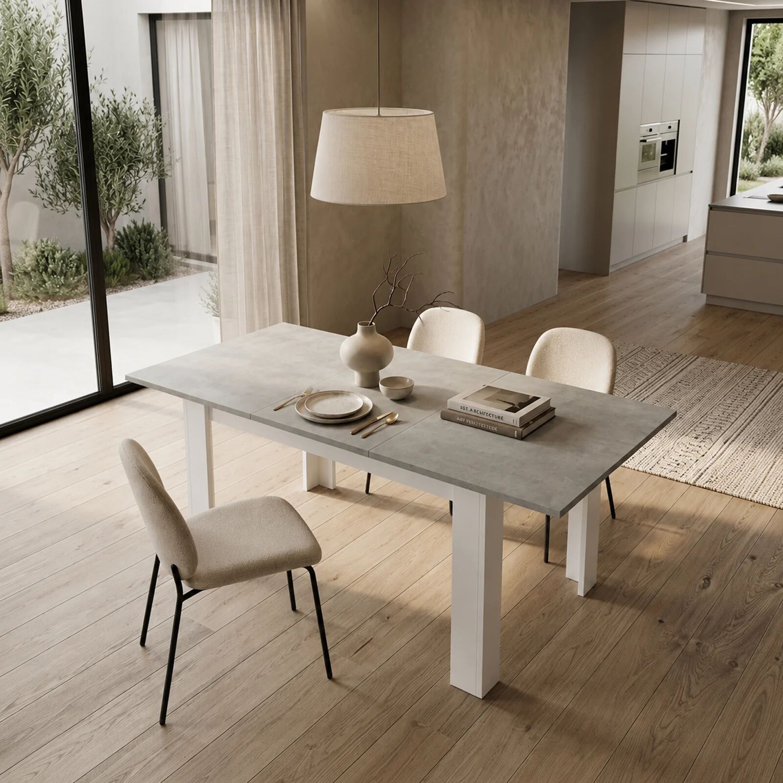 garneroarredamenti Tavolo 140/190cm allungabile moderno bianco opaco cemento Zander