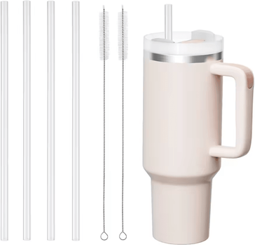 Uplift Curations 12 Pack Replacement Straws For Stanley 40oz Tumbler Reusable Clear Plastic Straws With Cleaning Brushes 4pcs