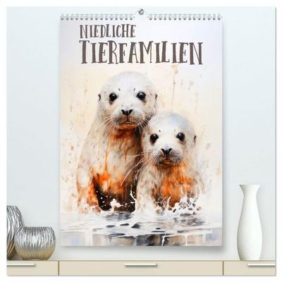 Niedliche Tierfamilien (hochwertiger Premium Wandkalender 2027 DIN A2 hoch), Kunstdruck in Hochglanz