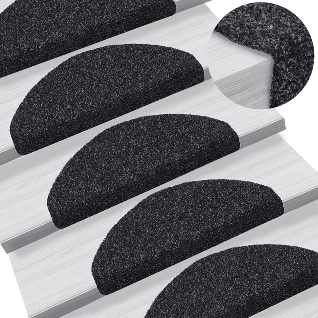 vidaXL Felpudos autoadhesivos para escaleras 15 uds 65x21x4 cm negro Negro