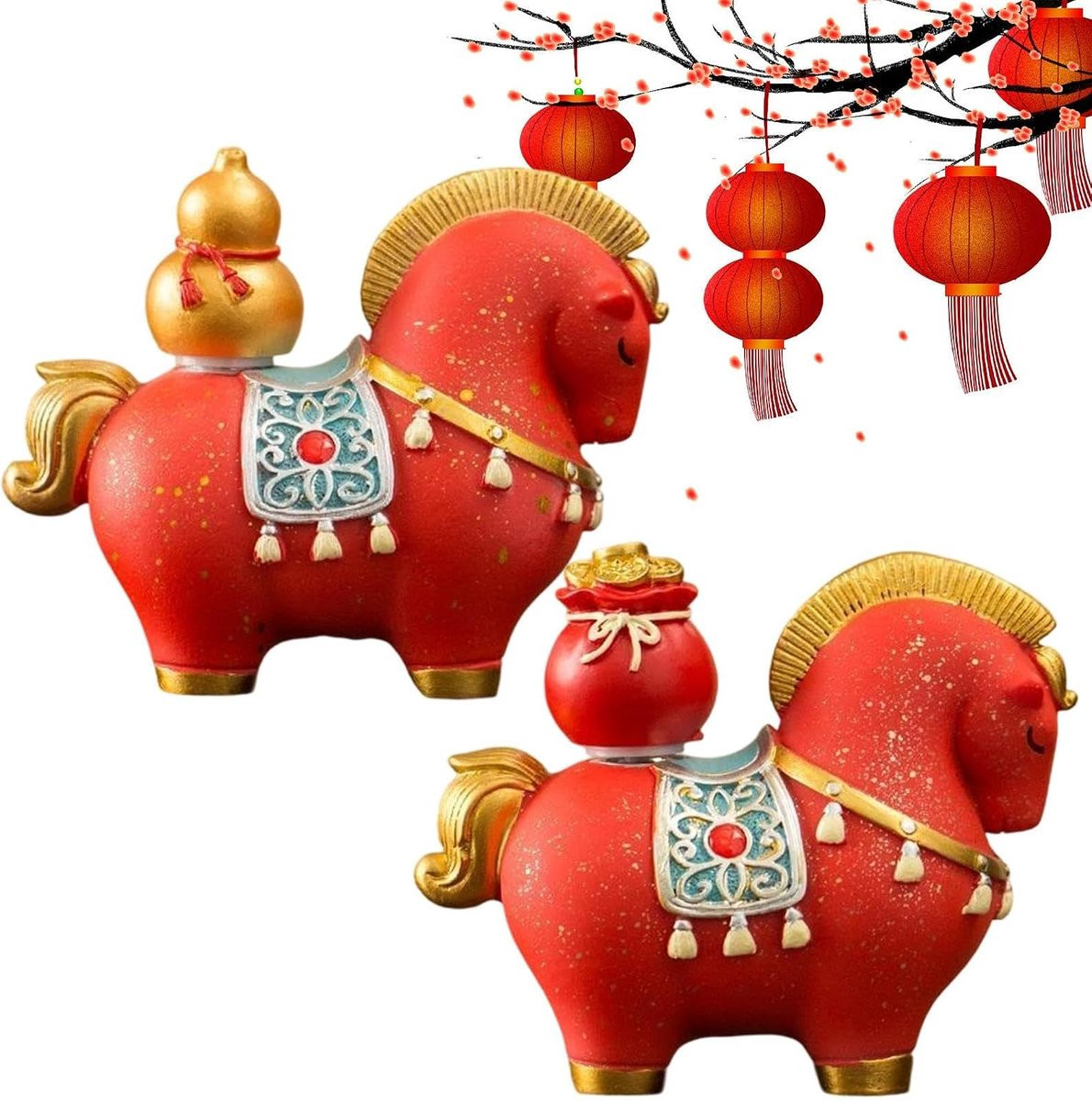 Set van 2 robuuste paarden beeldjes van hars voor decoratie in de woonkamer