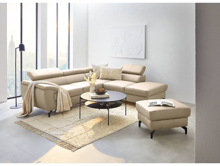 Polsterhocker Cartillon 70 x 44 x 60cm Beige Echtleder Mabel / Kunstleder Manda: Dunkelbeige