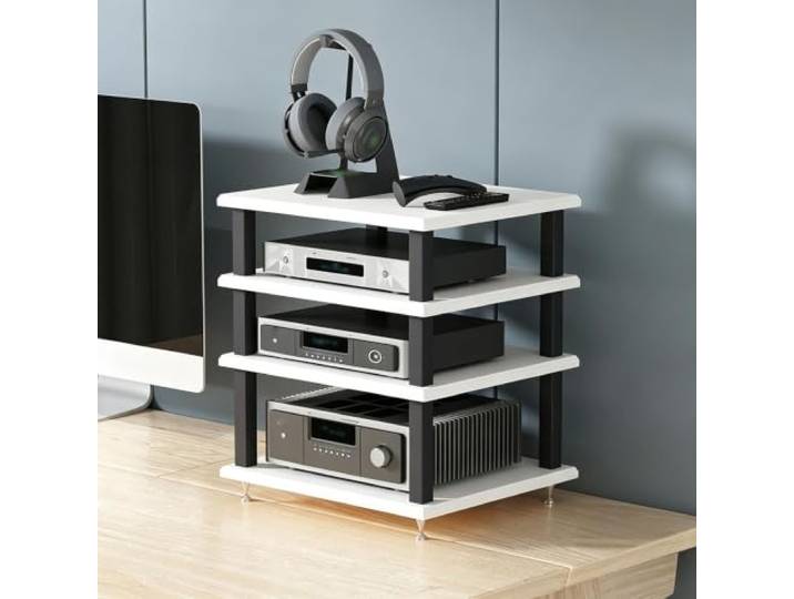 YHTCSXMD HiFi Rack, Audio Rack mit Holzablagen in 2/3/4 Ebenen Holzablagen und Metallrahmen mit Metallspitzen; Audio Geräte Rack für Wohnzimmer, Arbeitszimmer oder Büro