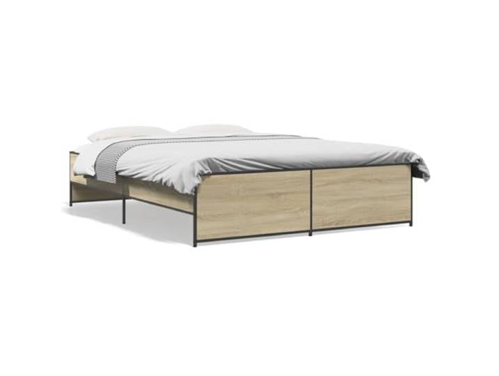 PUGYNBK Bettrahmen aus technischem Holz, Metall, Sonoma-Eiche, 160 x 200 cm Basis mit Lamellen, robuste Metallbeine, stabil und langlebig