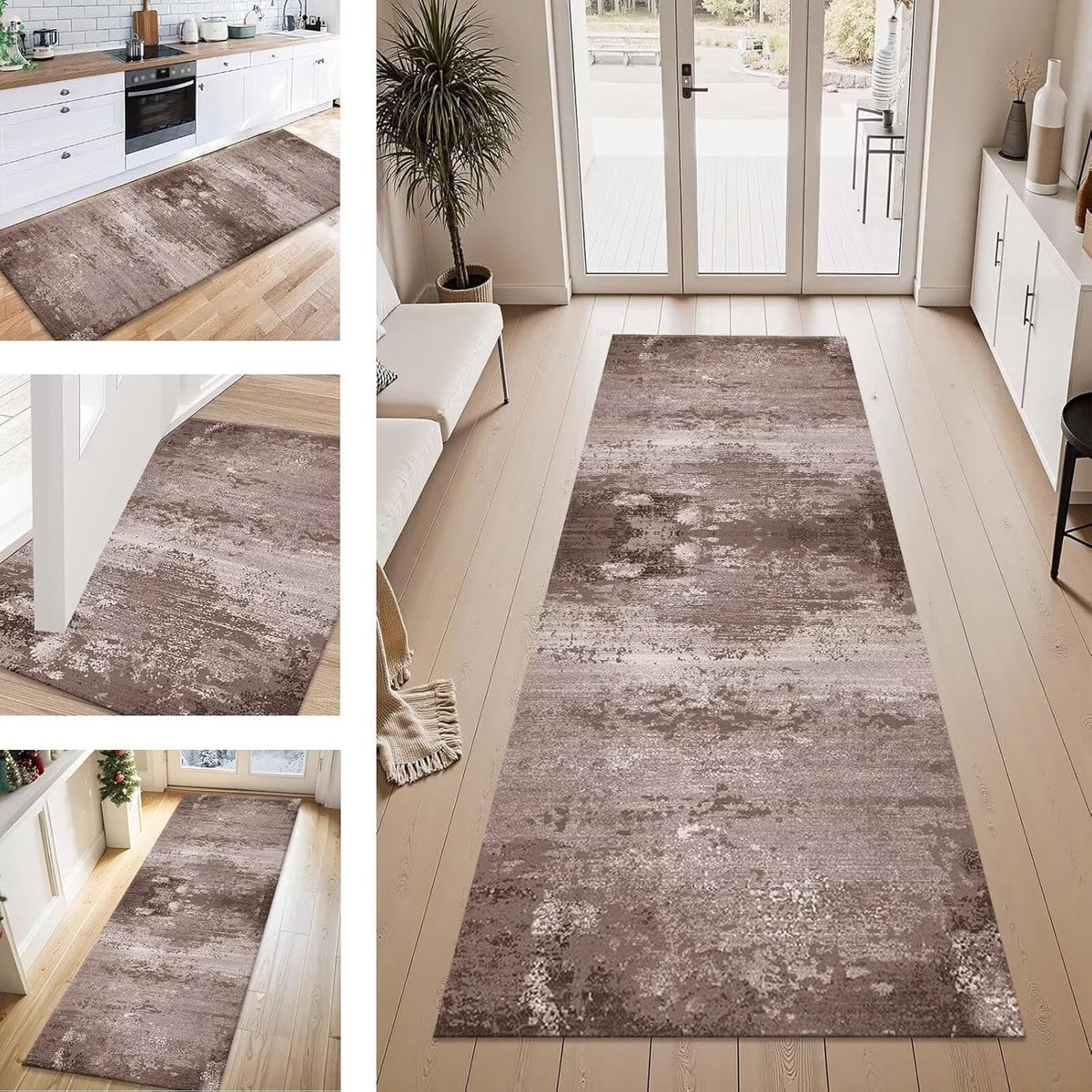 Karpet Runner Vloerkleed voor Keuken of Hal - Bruin Abstract - 70 x 100 cm