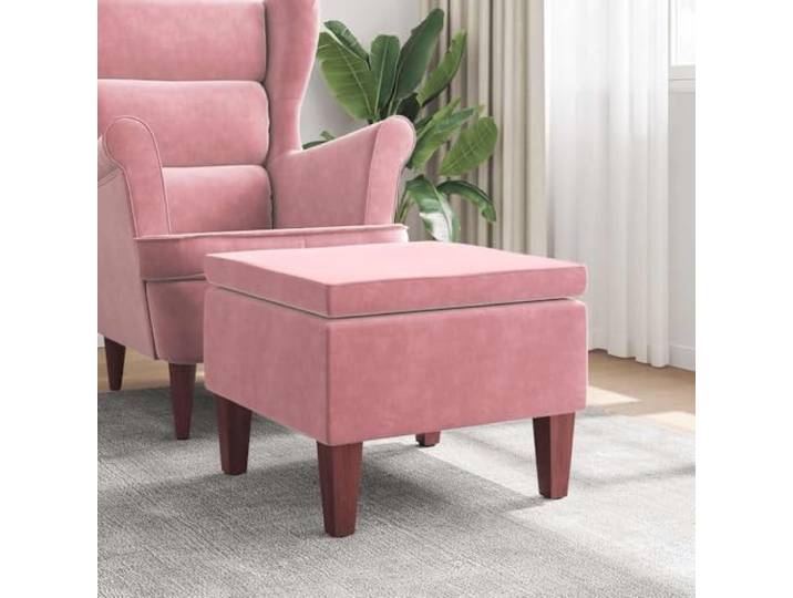 Hocker mit Beinen aus Holz, Rosa, Samt, Fußstütze für Wohnzimmer, kompakt Weicher Samt, stabile Holzfüße, bequeme Polsterung, vielseitig einsetzbar, kompaktes Design