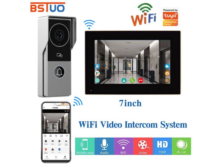 Kit Interphone Vidéo Connecté Wi-Fi 2.4 GHz avec Application Tuya, Caméra HD, Appel Vidéo, Déverrouillage Tactile et Moniteur pour Maison Intelligente