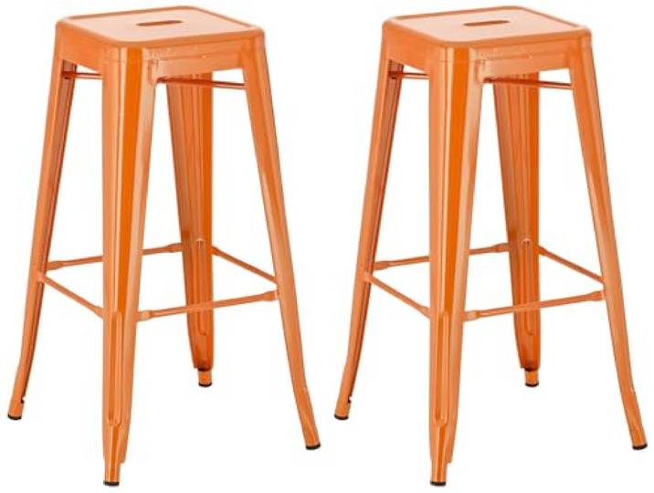 CLP 2er Set Barhocker Joshua I Stapelbare Tresenhocker aus Metall I Barstühle mit Fußstützen I Sitzhöhe 76 cm I Stapelhocker Farbe orange