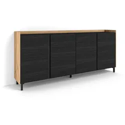 SKRAUT HOME Sideboard, Highboard, 207x91x35 cm, 4 Türen, Industriedesign, Schwarz Eiche