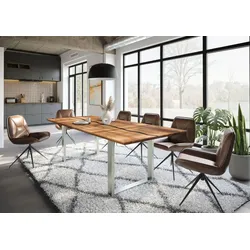 Esstisch Akazie 260x100x76 natur lackiert / Epoxid schwarz, U-Beine silber matt EPOXY
