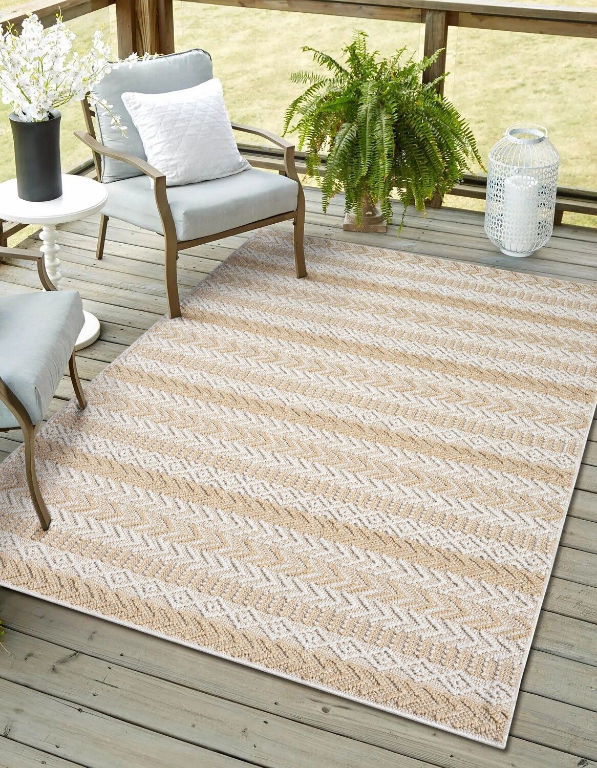 Outdoorteppich "Piazza, LAGERRÄUMUNG", beige (beige,cream), B:160cm H:8mm L:230cm, Polypropylen, MYFLAIR MÖBEL & ACCESSOIRES, Teppiche, Outdoorteppich, modernes Design, gestreift, In & Outdoor geeignet, Balkon, Terrasse beige,cream B : 160cm 1 Stk., 8mm, 