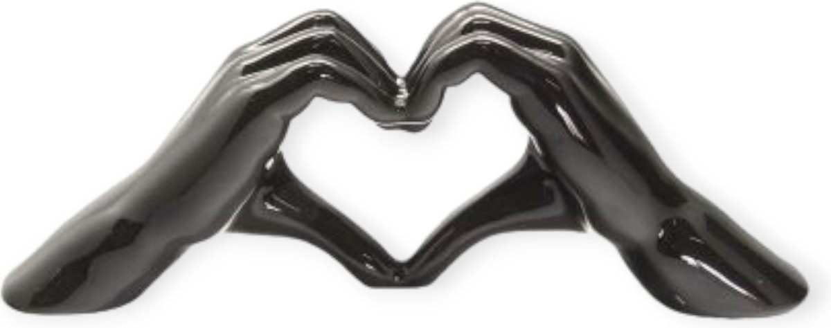 Gilde Handwerk Heart Sign Hands Beeld Sculptuur Zwart Keramiek