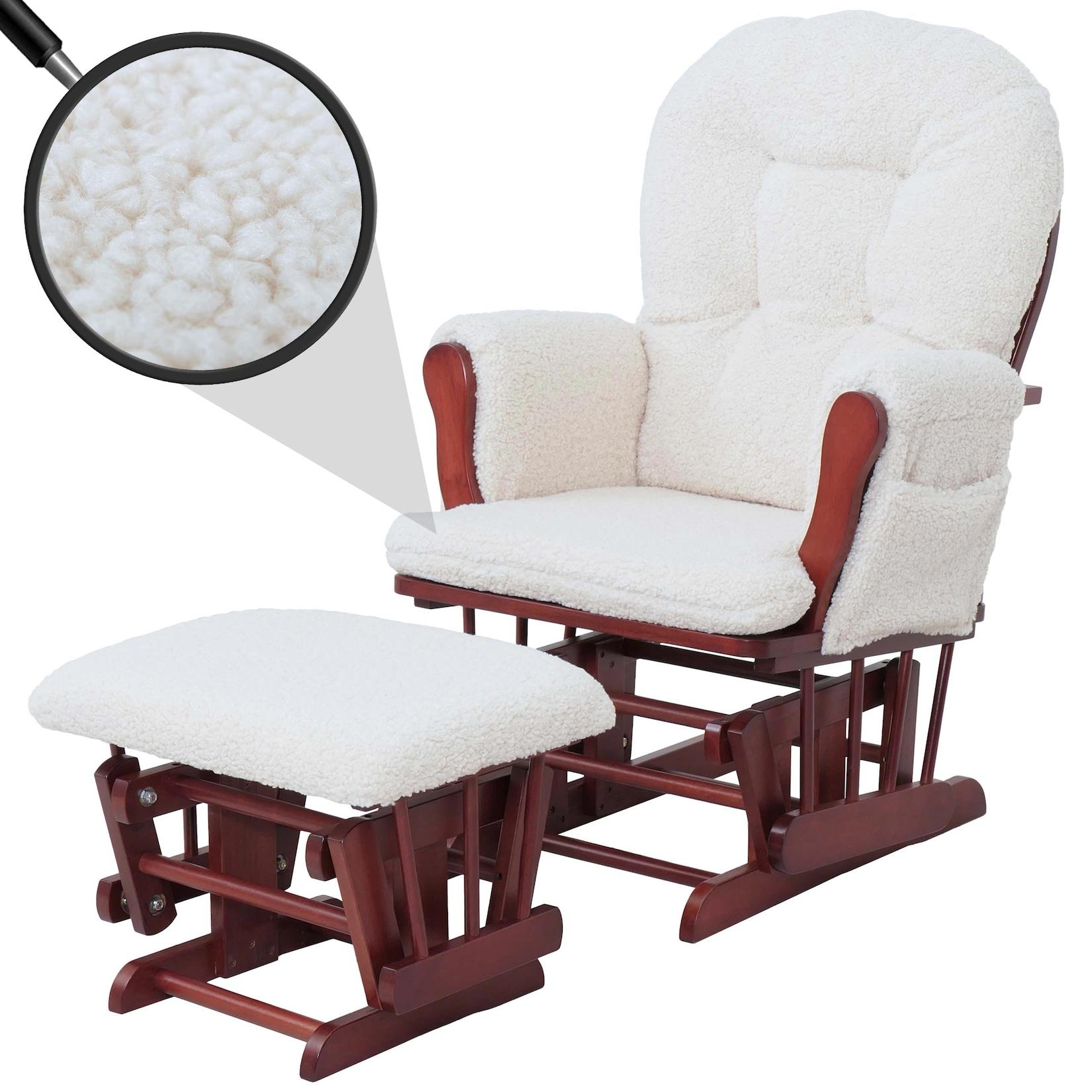 Relaxsessel MCW-C76, Schaukelstuhl Sessel Schwingstuhl + Hocker Stoff Bouclé 480g/m² ~ creme Gestell dunkel