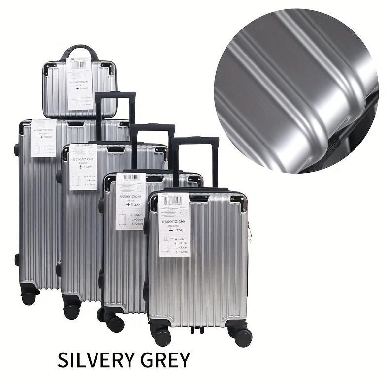 Koffer-Set - Reiseset bestehend aus 5 Teilen, silbergrau, wasserabweisendes PVC mit Zahlenschloss und Rollen