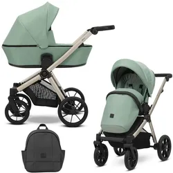 Kunert, Kinderwagen, BRAV 2in1 Kinderwagen in Grün mit Champagner Rahmen und Gelrädern für höchsten Komfort