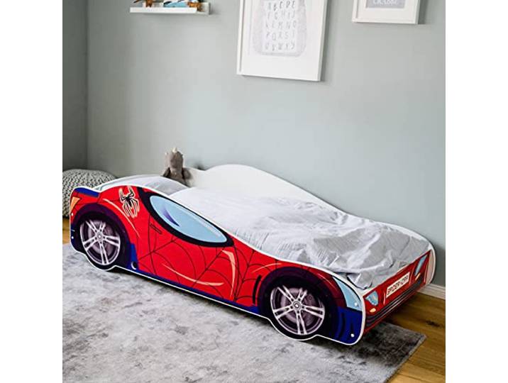 Autobett 140x70 Spielbett Kinderbett mit Lattenrost 70 x 140 Bett Kinder Rennfahrer Spider