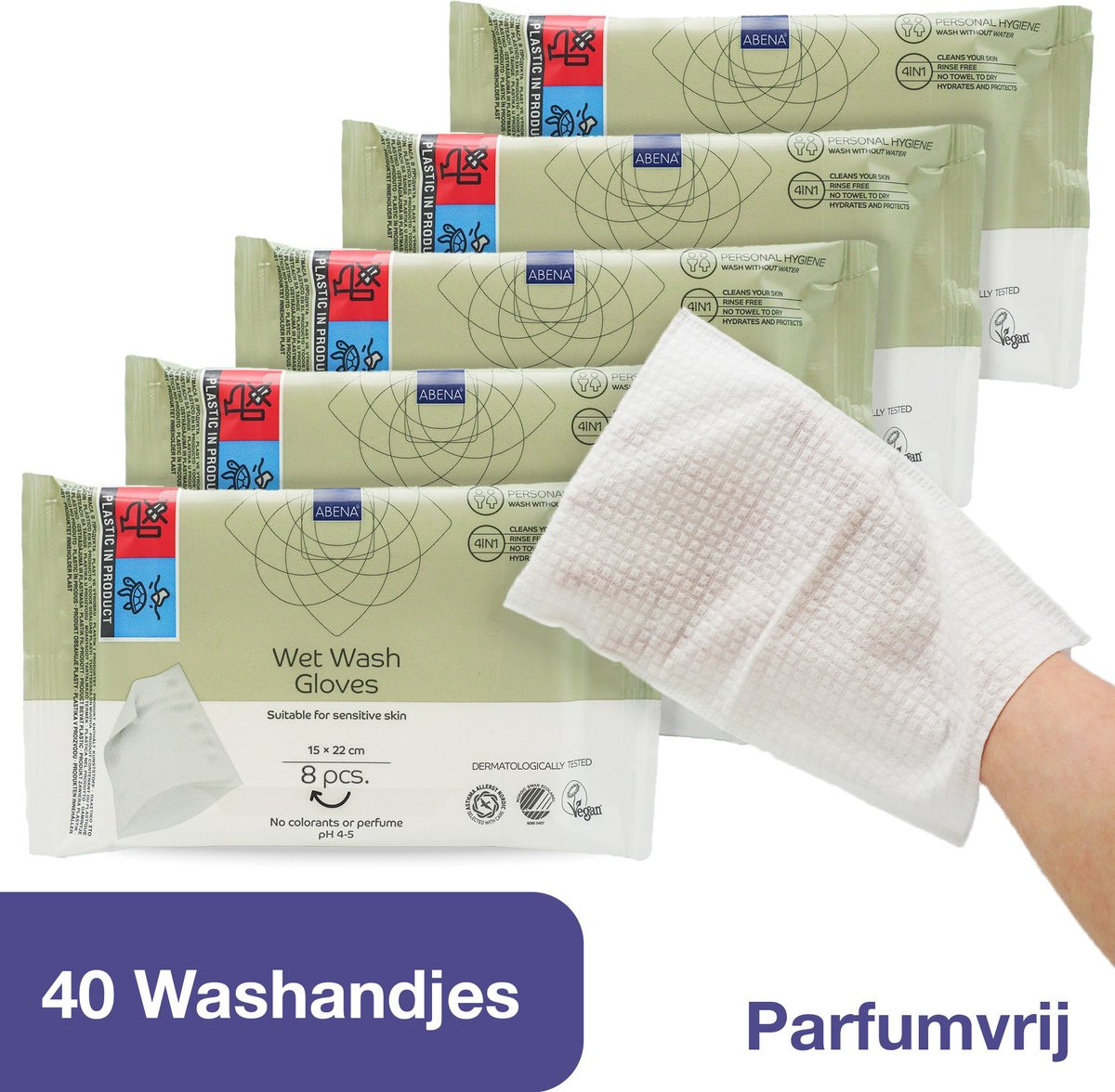 Abena Vochtige Washandjes Wegwerp Parfumvrij 40 stuks Voordeelverpakking