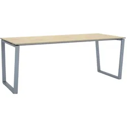 Büroschreibtisch PRIMO IMPRESS 200x90 cm, grau Metallgestell, Eiche natur