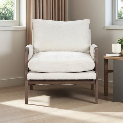 ZWYO HOSIMU Velvet Mid-Century Accent Armchair with Cushioned Seat, Padded Armrests & Solid Rubberwood Frame