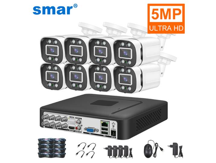 Smar-Système de caméra de sécurité 5MP avec câble filaire 18M, kit de vidéosurveillance, caméra CCTV étanche intérieure et extérieure, DVR 5 en 1