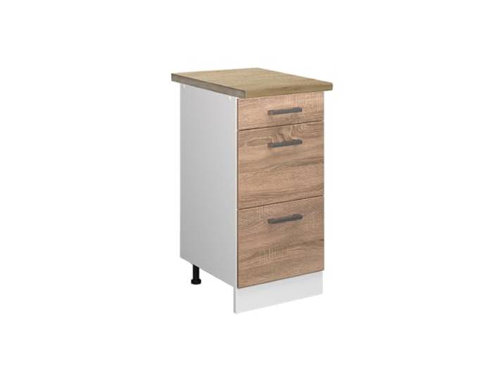 Vicco Küchenunterschrank R-Line, Sonoma, 40 cm 3 Schubladen · Arbeitsplatte Eiche · Höhenverst. Füße · Leichter Zugriff · Frei kombinierbar