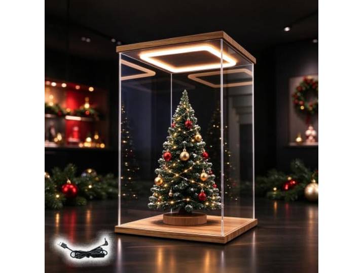 UrbanUp Acryl Vitrine Weihnachtsbeleuchtungsmodell aus Acryl Aufstellen auf Dem Boden Staubdichte Organizer für Sammlerstücke/Trophäen (Größen: 60, 50, 40, 30, 25, 20, 15, 10 cm)
