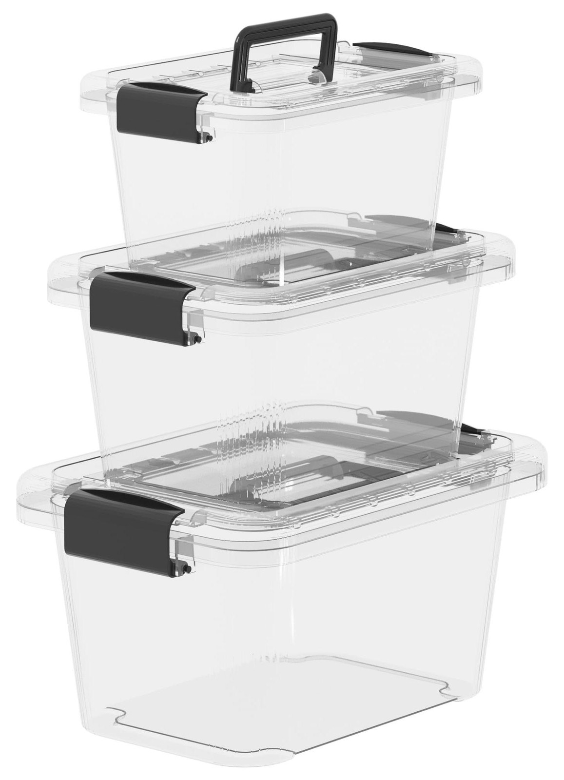 Solid Stapelbare Plastic Opbergdozen met Deksel en Handvatten - 3-pack