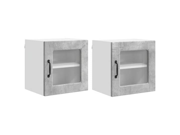 IBUQDDV Wandglas-Schrank Porto 2 STK. Beton Grau Holzwerkstoff Wandmontage, geräumige Fächer, Ablagen, Holzwerkstoff, Innenbereich, moderne Küche