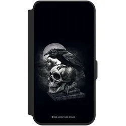 Nivocase Klapphülle für Samsung Galaxy S24 Handyhülle aus Kunst Leder NIVOflip schwarz Rabe Schädel (Samsung Galaxy S24), Smartphone Hülle, Schwarz