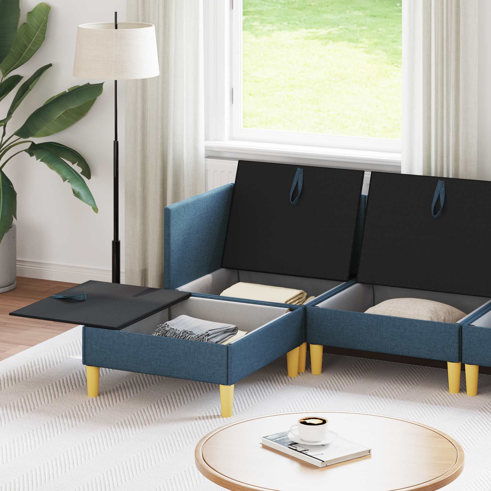 vidaXL Modular Sofa Set with Storage 5 pc Bleu Tissu