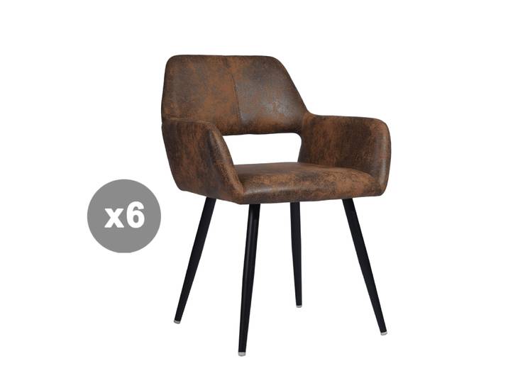 Lot de 6 chaises retro industriel en microfibre marron
