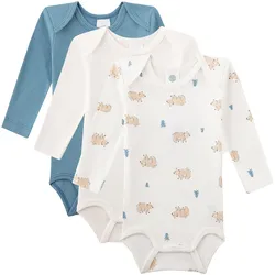 Sanetta 3er-Pack Bodys langarm Bären, natur | blau, 92