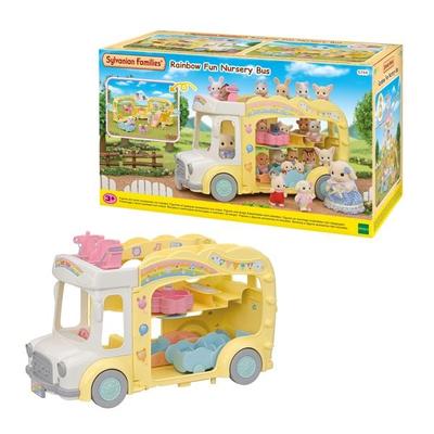 Sylvanian Families 5744 - Rainbow Fun Nursery Bus, Erlebniskindergarten Bus, Puppen-Spielset