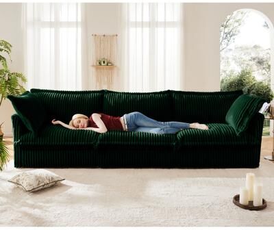 "GDFStudio - Slipcovered 3-Seater 120"" Corduroy Sofa with Suppleness Armrests"