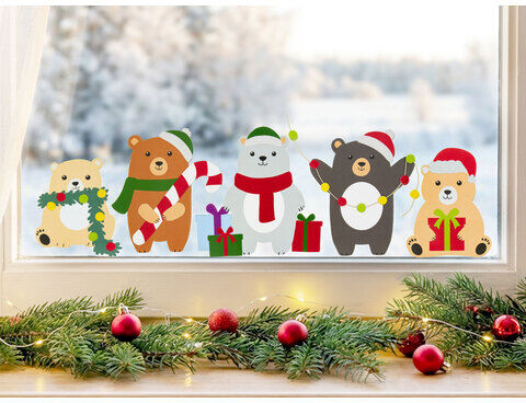 buttinette Bastel-Set Fensterbilder "Weihnachtsbären", 5 Stück