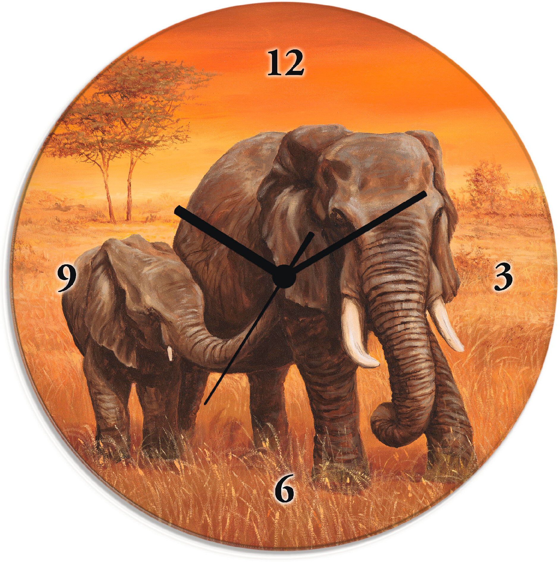 Wanduhr ARTLAND "Elefanten", braun, T:1,8cm, Wanduhren, Wanduhr, wahlweise mit Quarz- oder Funkuhrwerk, lautlos ohne Tickgeräusche braun Ø 30cm, Quarzuhr