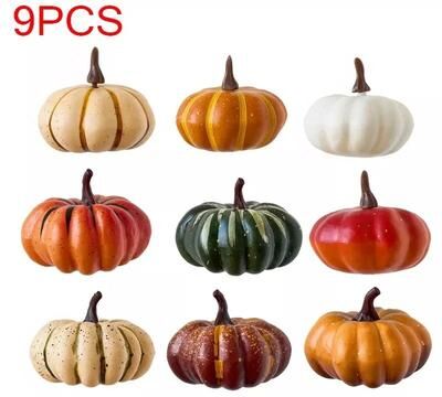Uplift Picks 9 Piece Artificial Pumpkin Decor Set For Fall Harvest And Halloween Decorations 9 Piece Artificial Pumpkin Decor Set For Fall Harvest And Halloween Decorations