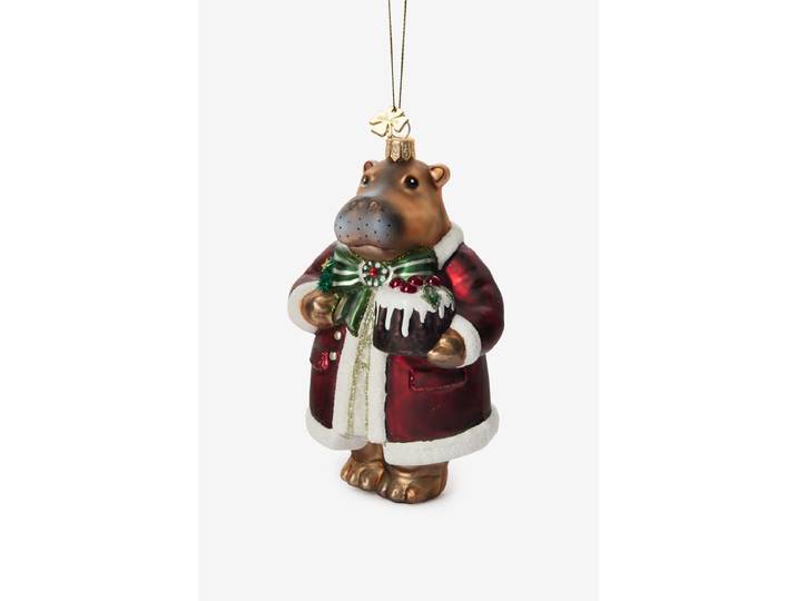 Kerst ornament nijlpaard met kerstjas