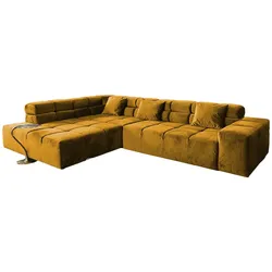 KAWOLA Sofa NEVADA Ecksofa Velvet curry Recamiere links