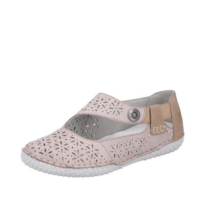 Riemchenballerina RIEKER, Damen, Gr. 42, Leder Synthetik, rosa (hellbeige), Glattleder, Nubuklederimitat, Schuhe Riemchenballerina, Schlupfschuh, Slipper mit modischer Perforation